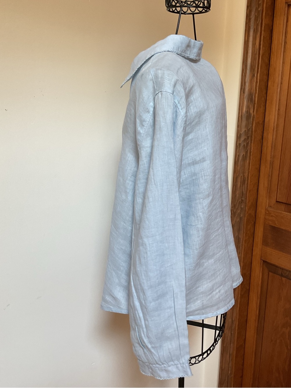 Laura Ashley Pale Blue Linen Button-Front Blouse - Picture 3 of 5